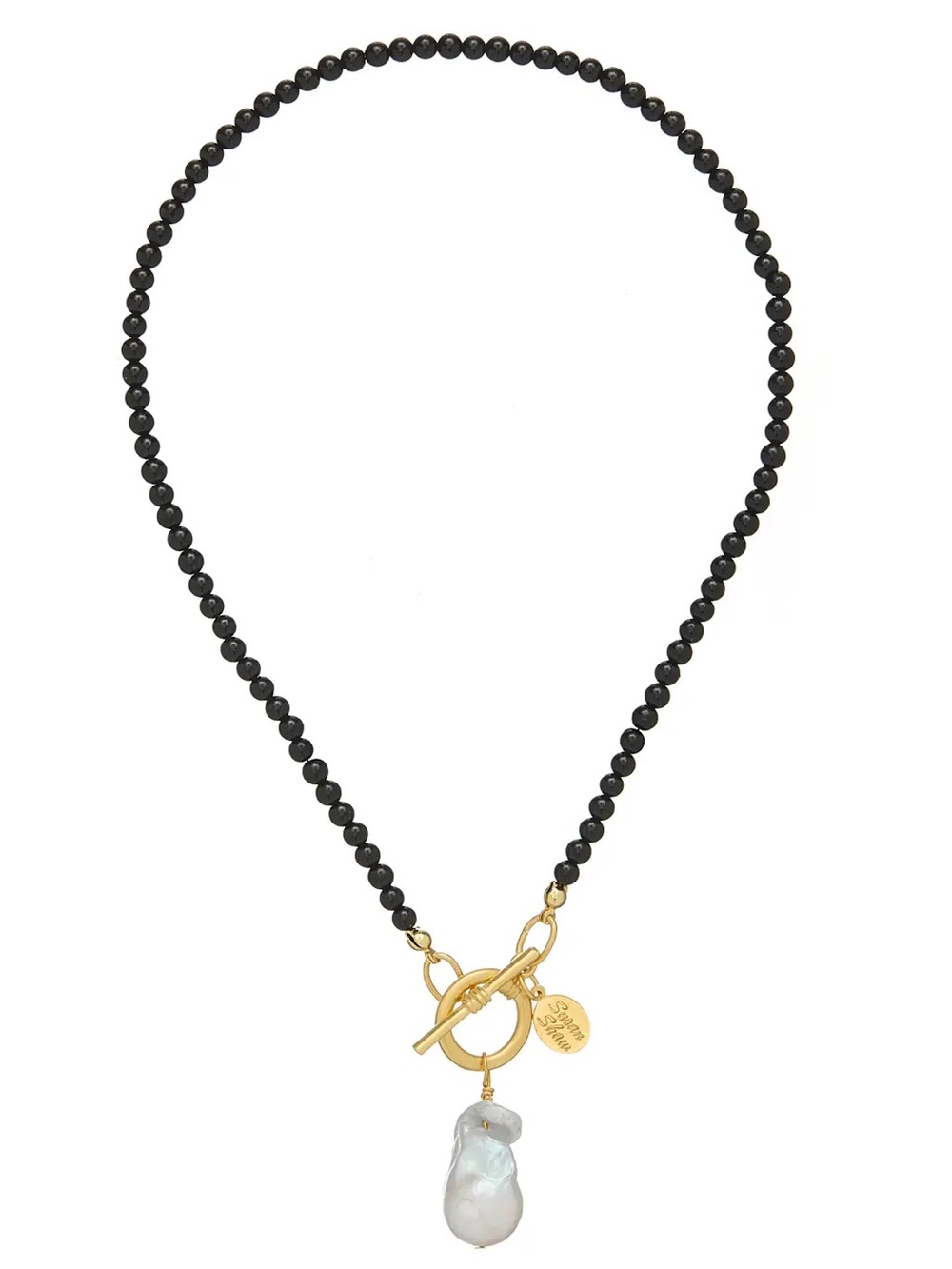 Black Beaded Necklace with Baroque Pearl Pendant (Katie Necklace)